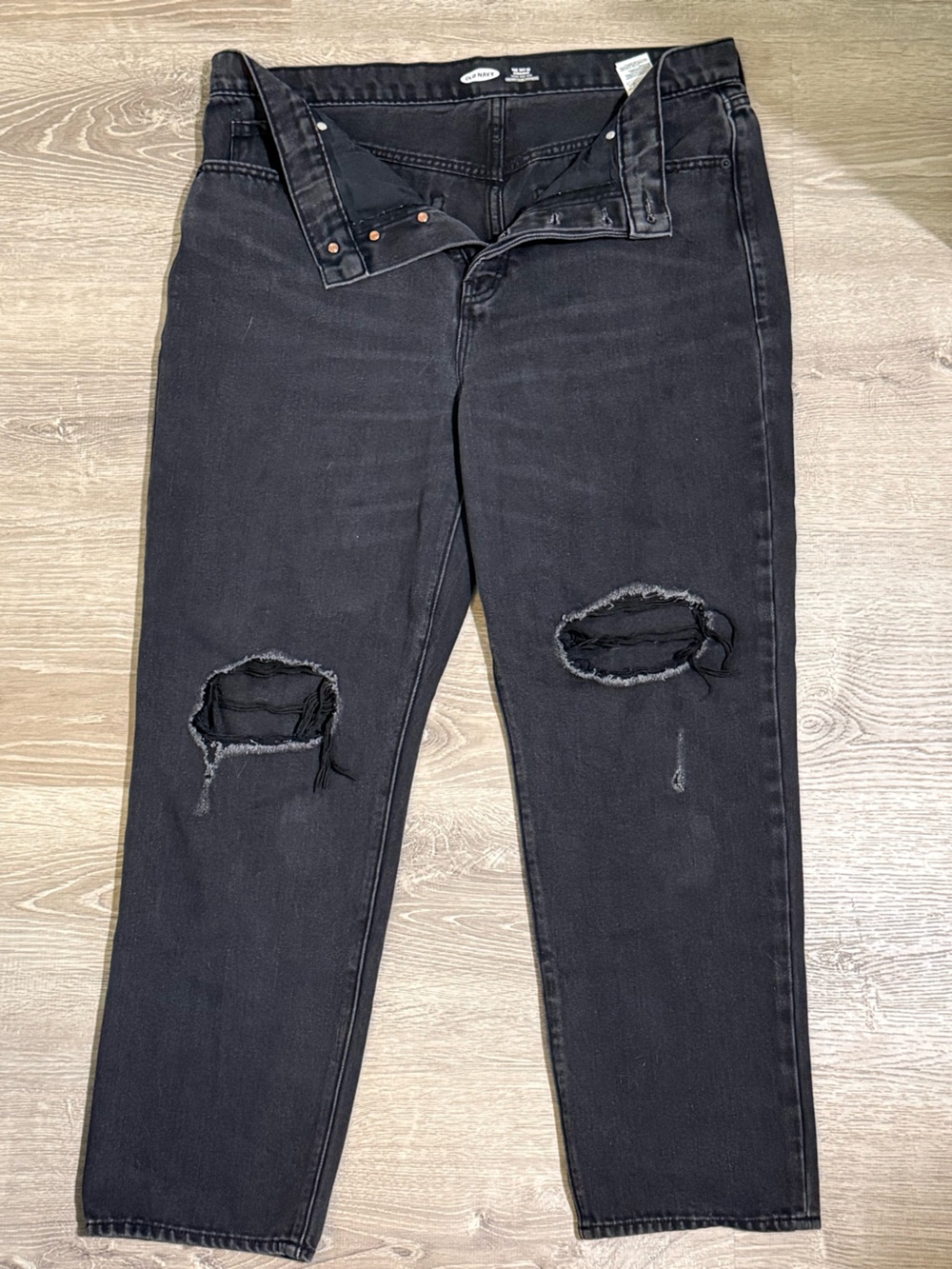 Black Distressed Ripped Straight Jeans